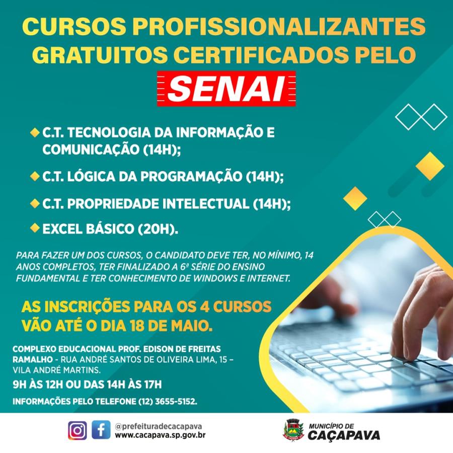 Complexo Educacional está com 500 vagas abertas para cursos profissionalizantes gratuitos certificados pelo SENAI