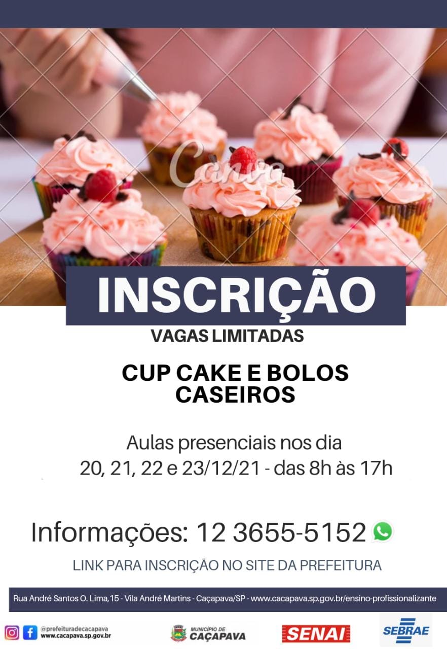 Inscrições abertas para cursos gratuitos de cupcake e bolos caseiros