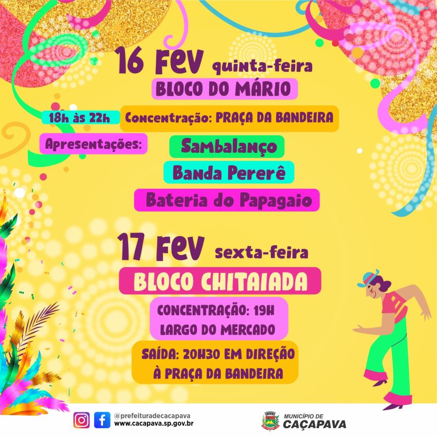 Apresentações de blocos animam Carnaval de Caçapava nesta quinta e sexta-feira