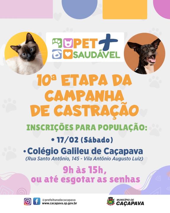 10ª etapa do programa de Castração PET + Saudável abre inscrições para a população neste sábado (17)
