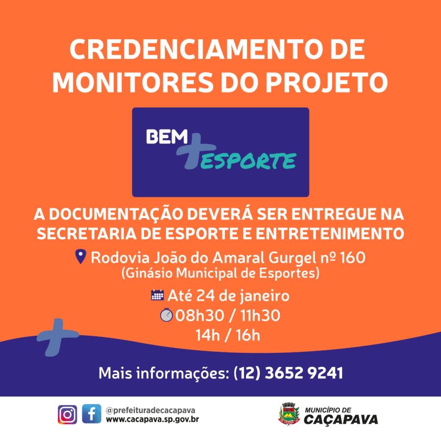 Secretaria de Esporte e Entretenimento de Caçapava abre chamamento público para credenciamento de monitores de esporte e recreação