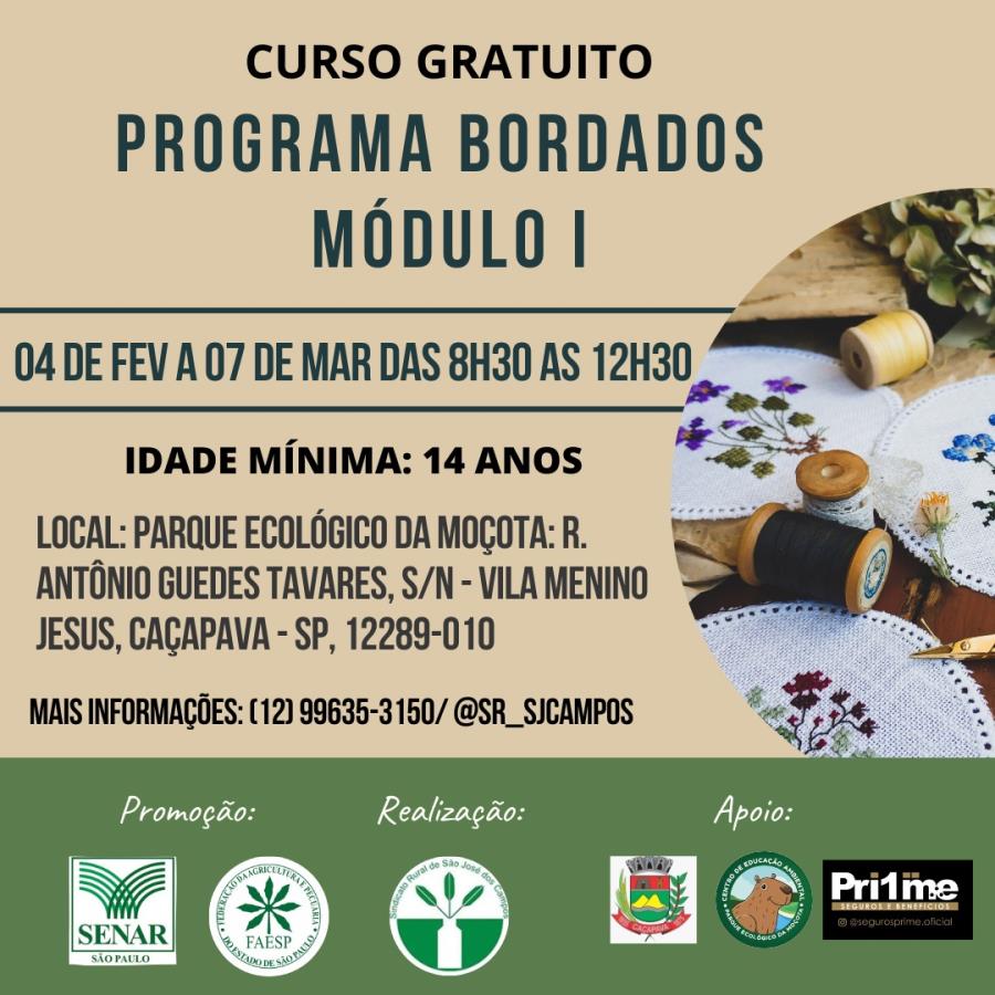 Inscrições abertas para curso gratuito de “Bordados” - Módulo 1