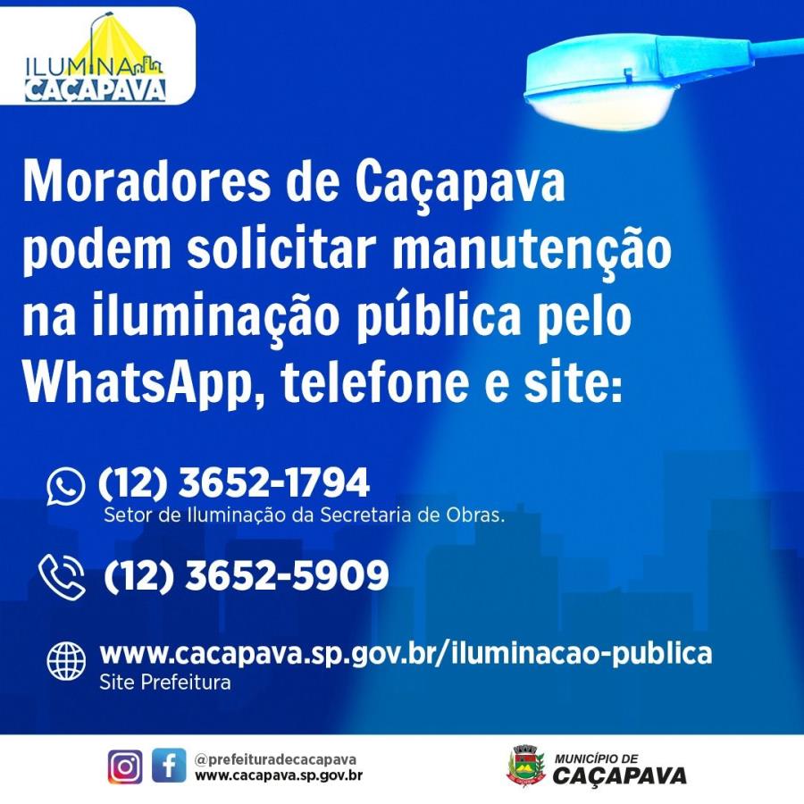 Moradores de Caçapava podem solicitar manutenção na iluminação pública pelo WhatsApp, telefone e site