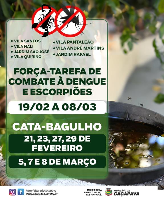 Prefeitura realiza força-tarefa de combate à Dengue e aos escorpiões em novos bairros de Caçapava