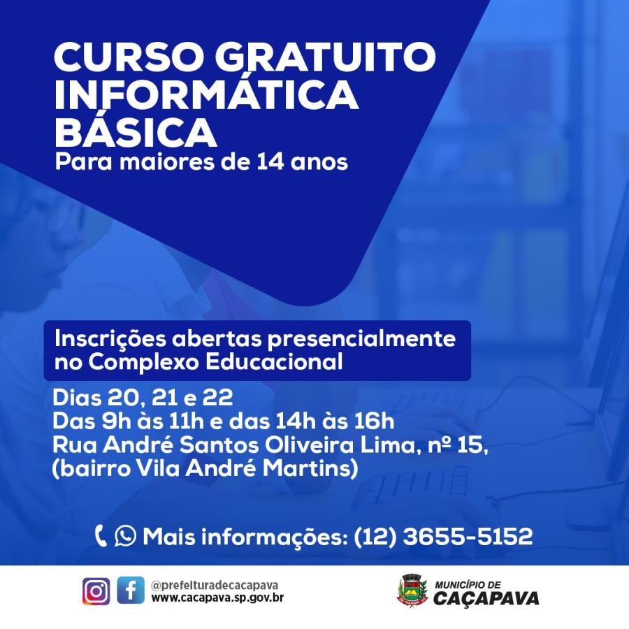 Inscrições abertas para curso gratuito de Informática Básica