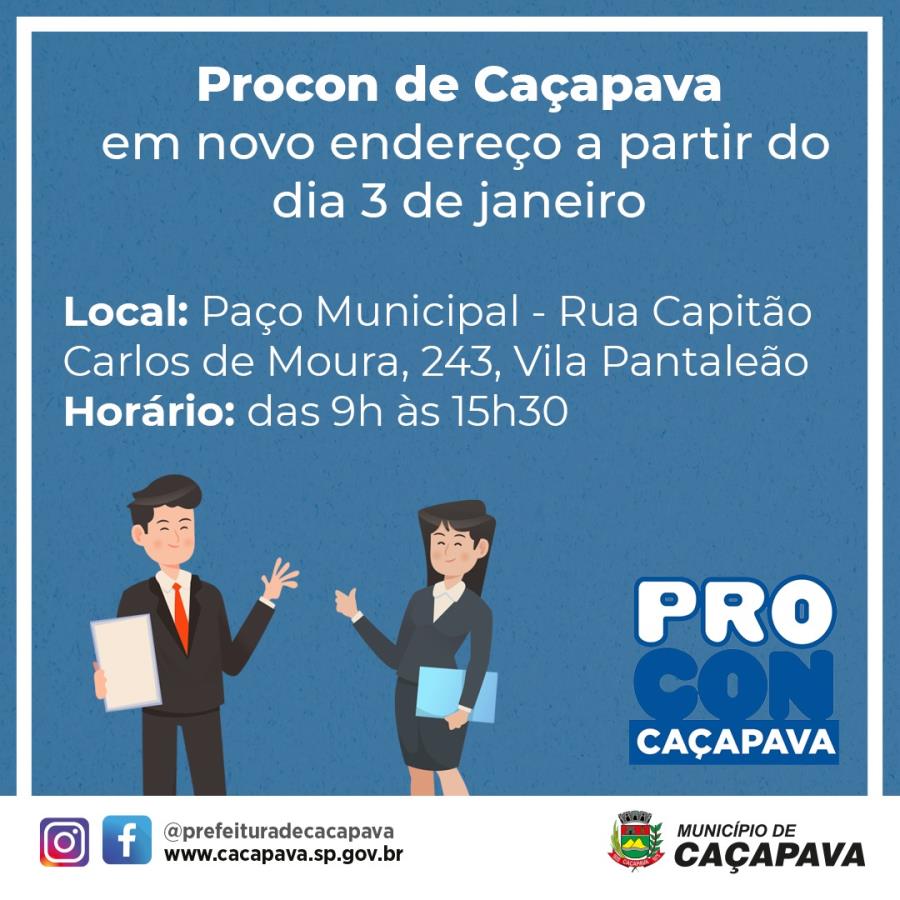 Procon de Caçapava passará a atender em novo endereço a partir do dia 3 de janeiro