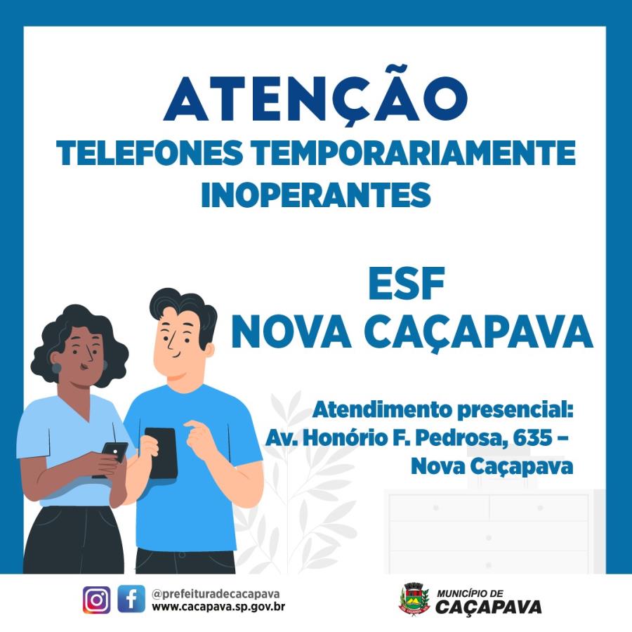 Telefone da ESF de Nova Caçapava está temporariamente fora de serviço