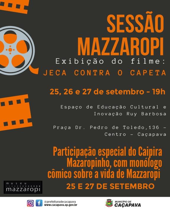 Sessão Mazzaropi é atração no Espaço de Educação Cultural e Inovação Ruy Barbosa de 25 a 27 de setembro