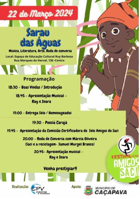 Sarau das Águas é atração no Espaço de Educação Cultural e Inovação Ruy Barbosa nesta sexta-feira (22)