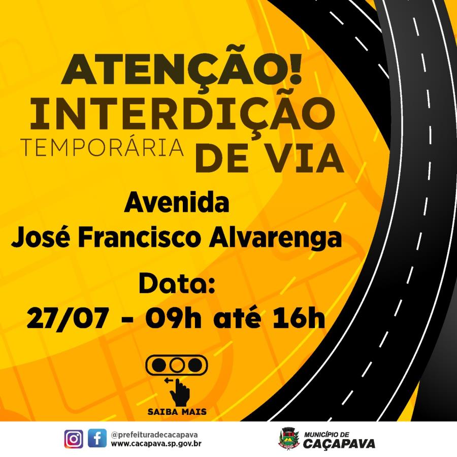 Trecho da Av. José Francisco Alvarenga será interditado na quarta-feira (27) para implantação de duas lombadas