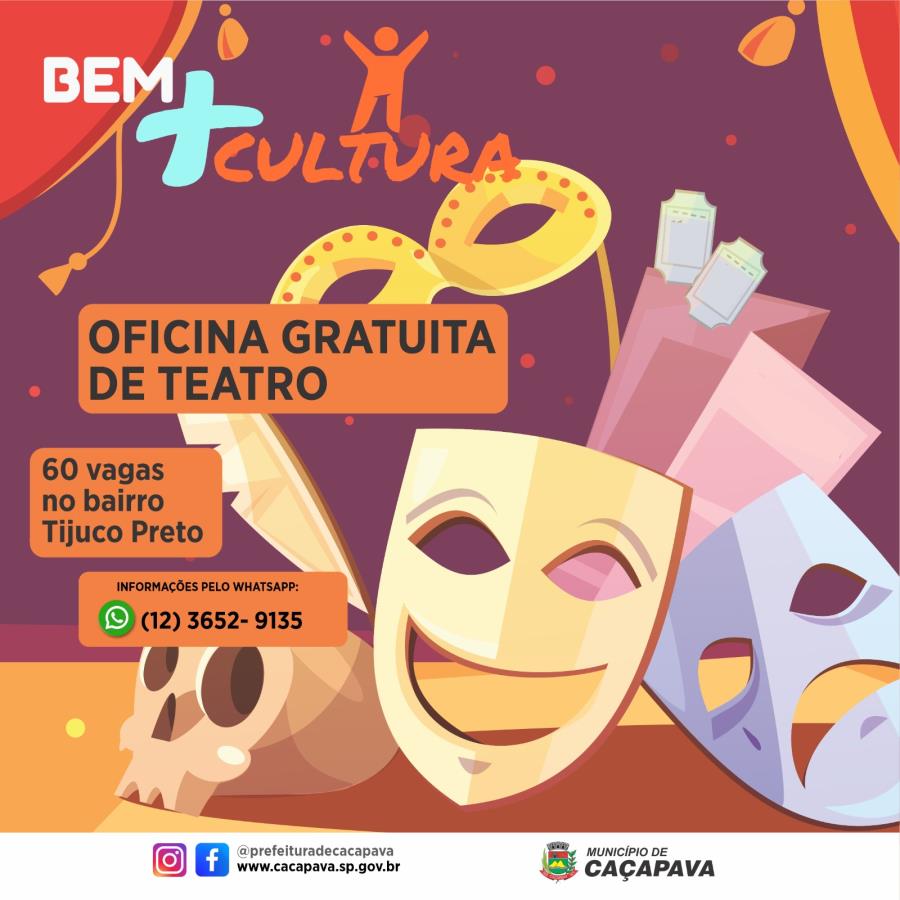 Projeto Bem + Cultura oferece 60 vagas em oficina gratuita de teatro no bairro Tijuco Preto