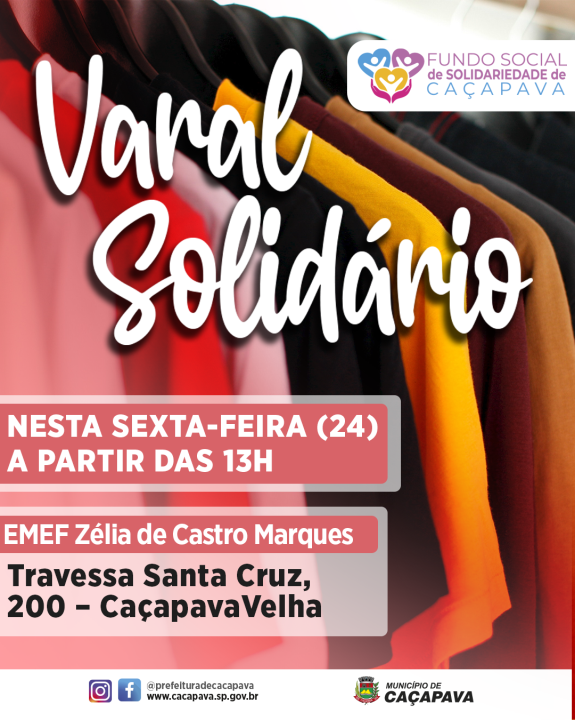 Varal Solidário acontece em Caçapava Velha nesta sexta-feira (24)