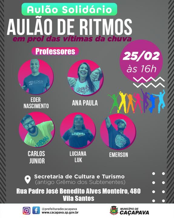 Professores de dança de Caçapava promovem aulão solidário neste sábado (25)