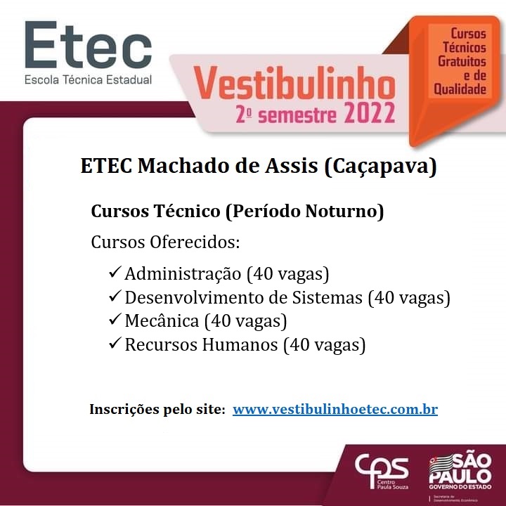Etec: inscrições do Vestibulinho para cursos técnicos gratuitos