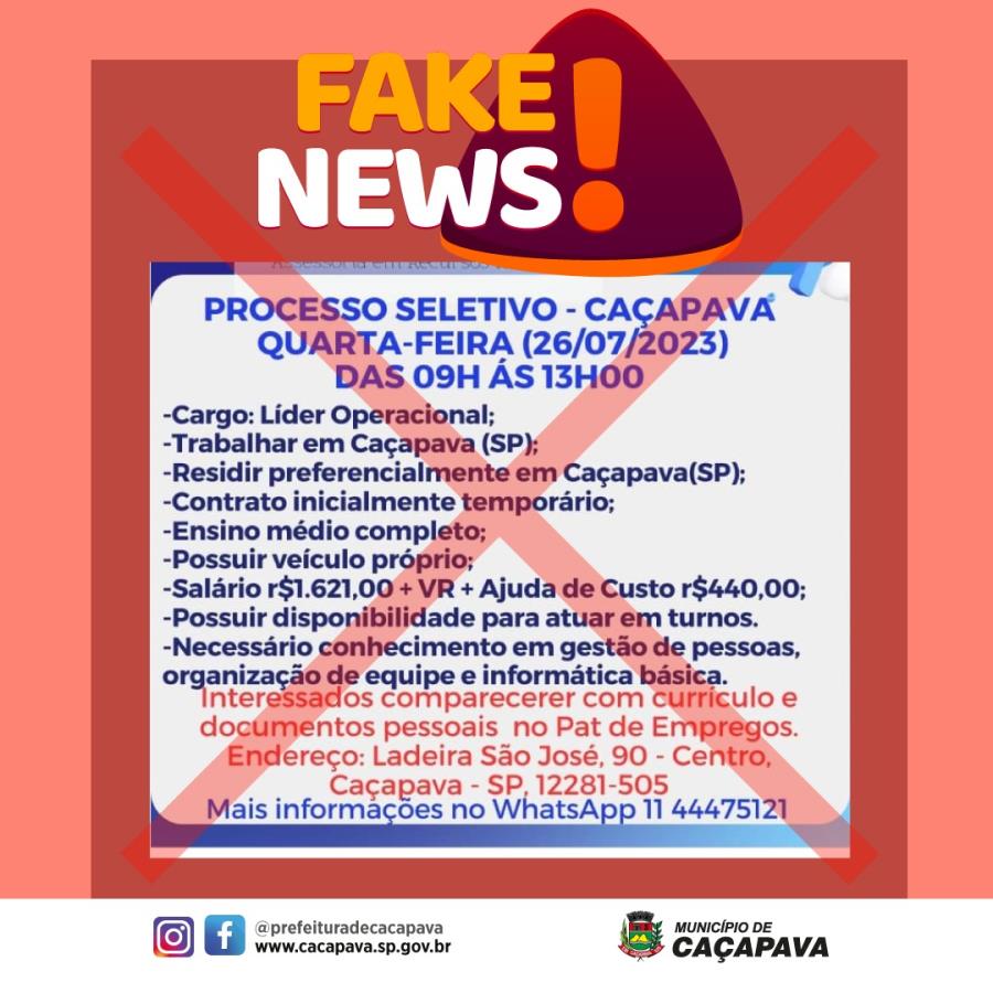 Fake News sobre vagas de emprego circulam nas redes sociais - Prefeitura de  Caçapava