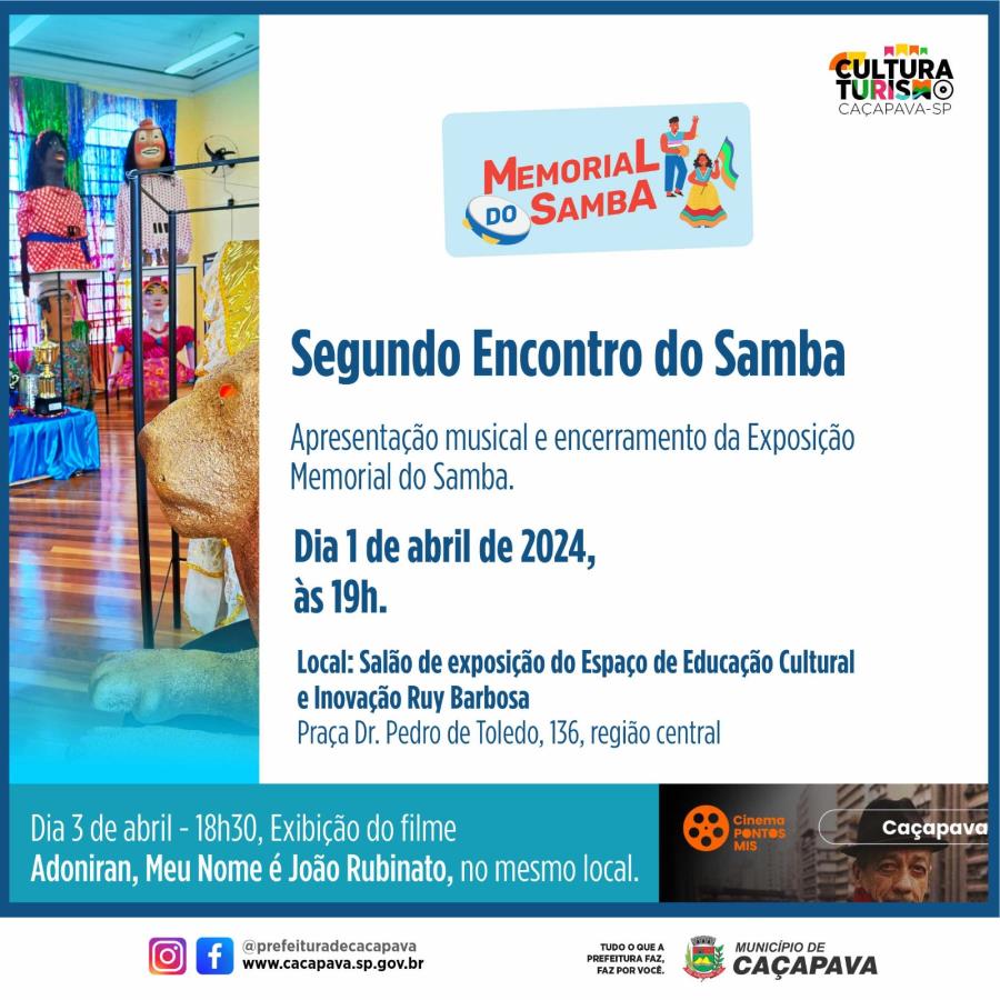 Secretaria de Cultura e Turismo promove segundo Encontro do Samba na próxima segunda-feira (01/04)