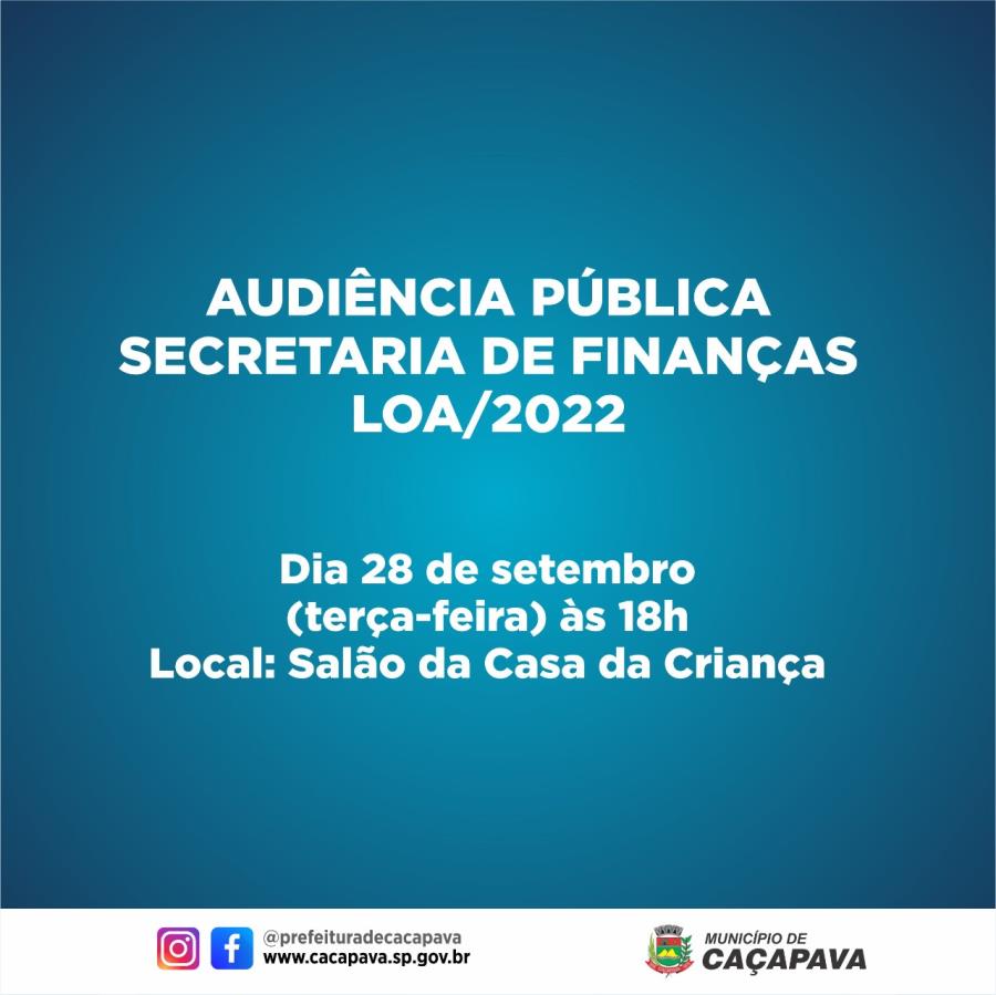 Prefeitura realiza Audiência Pública nesta terça-feira (28) para apresentar Projeto de Lei Orçamentária Anual 2022