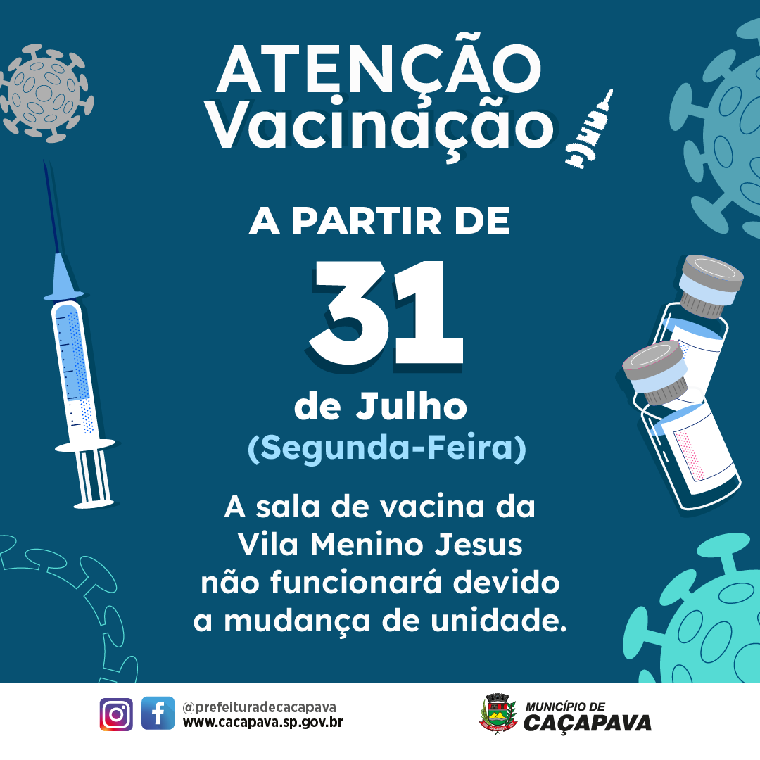 Atendimentos suspensos na sala de vacina do bairro Vila Menino Jesus na próxima segunda-feira (31)