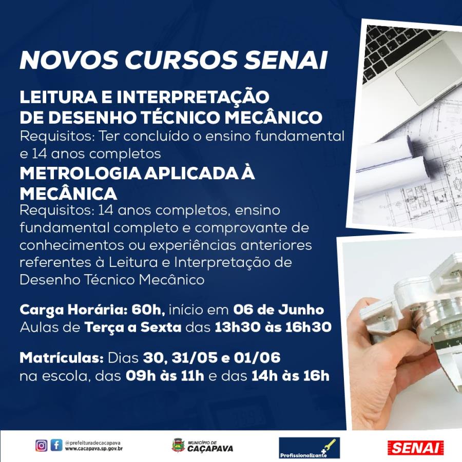 Inscrições abertas para cursos gratuitos profissionalizantes certificados pelo SENAI