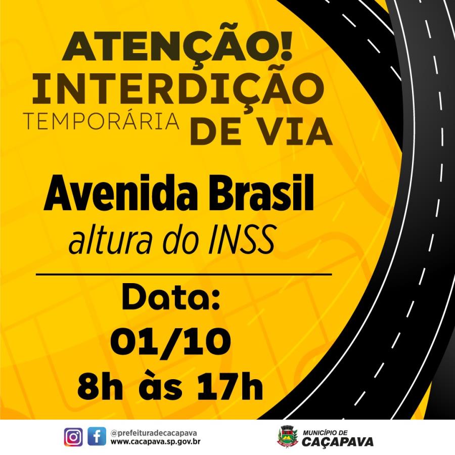 Interdição da Avenida Brasil (altura do INSS) para obras emergenciais da Sabesp, dia 1 de outubro