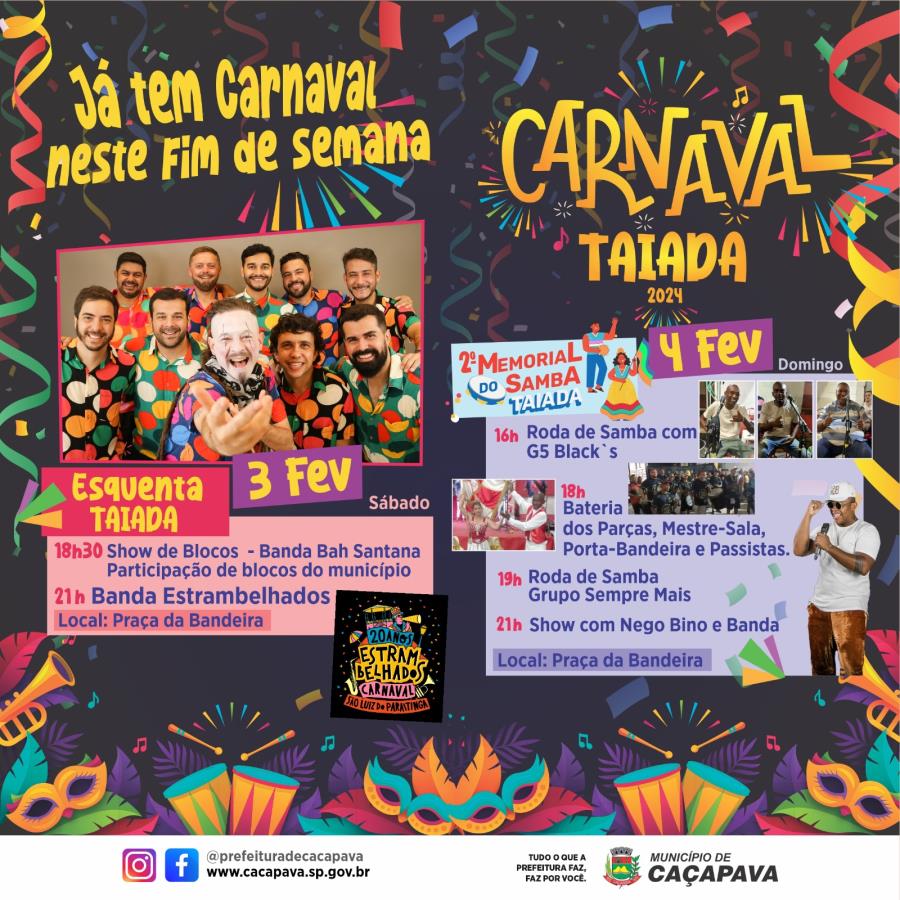 Carnaval de Caçapava começa neste sábado (3) com show de blocos e apresentação da Banda Estrambelhados