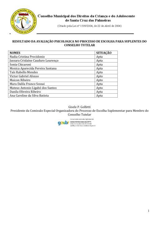 📌🗳️ Resultado da Avaliação Psicológica – Conselho Tutelar Suplência 2025