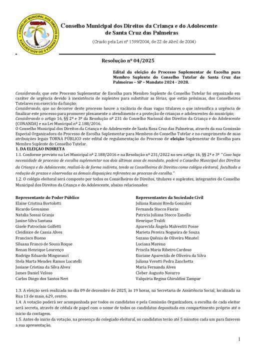 📄🗳️ EDITAL DE ELEIÇÃO DO CONSELHO TUTELAR – SUPLÊNCIA 2025! 🗳️📄