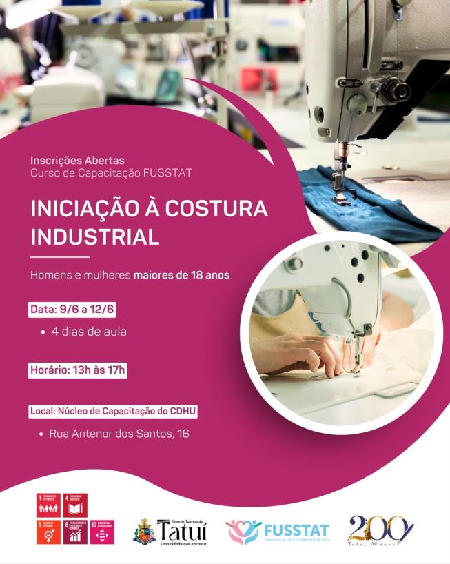 FUSSTAT - CAPACITAÇÃO GRATUITA: INICIAÇÃO À COSTURA INDUSTRIAL