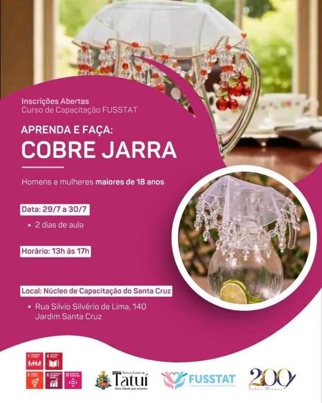 FUSSTAT – CAPACITAÇÃO GRATUITA: APRENDA E FAÇA - COBRE-JARRA