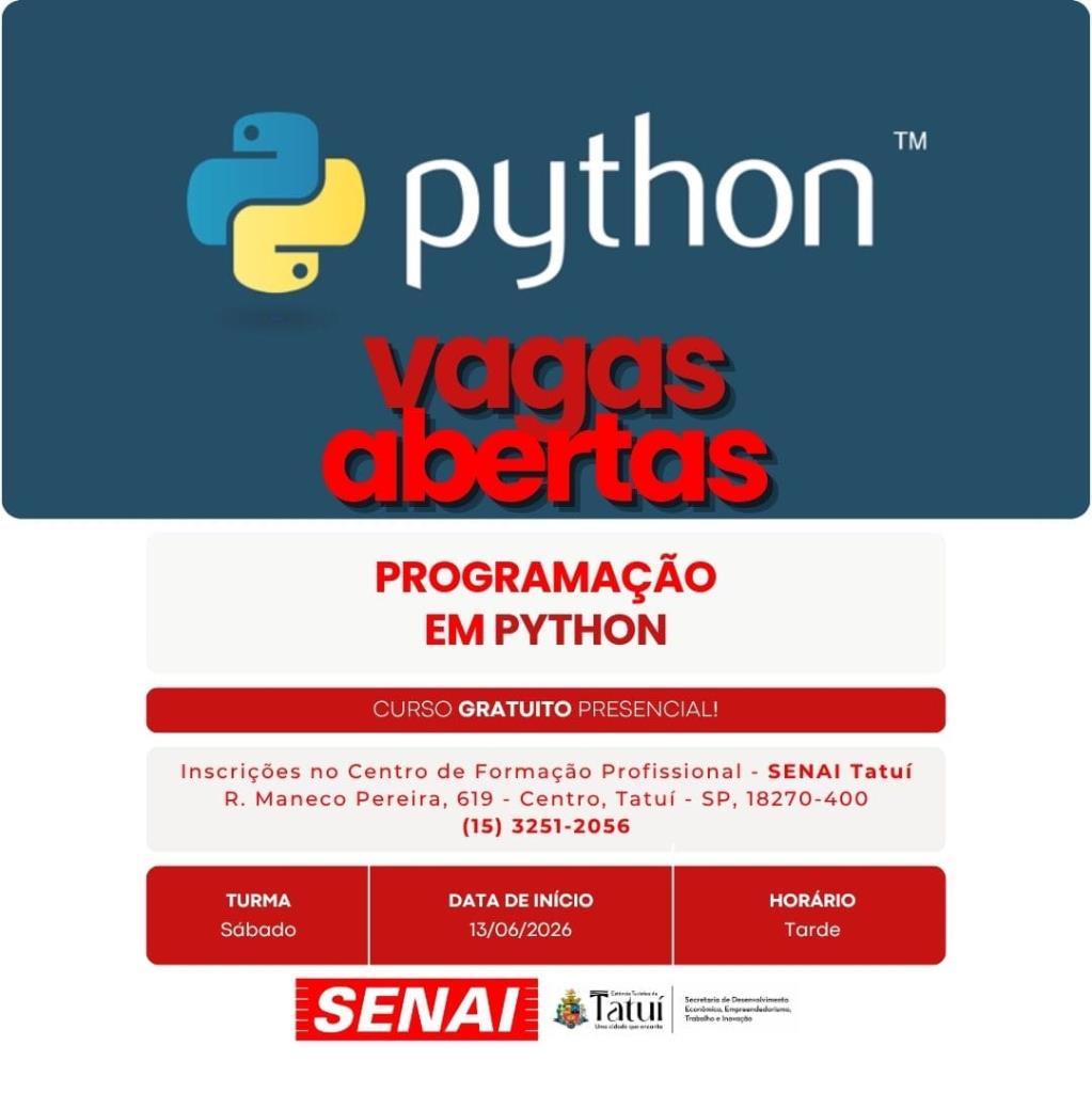 🚀 SENAI - CURSO GRATUITO DE PROGRAMAÇÃO EM PYTHON