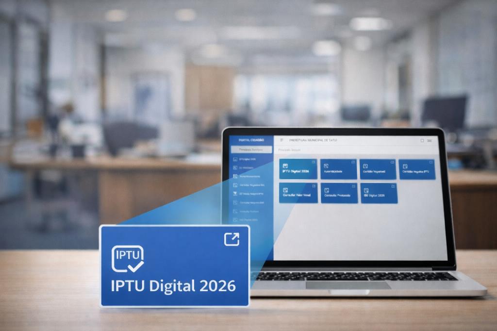 GUIAS DE IPTU, ISS E TAXAS 2026 JÁ PODEM SER EMITIDAS ON-LINE NO SITE DA PREFEITURA DA ESTÂNCIA TURÍSTICA DE TATUÍ