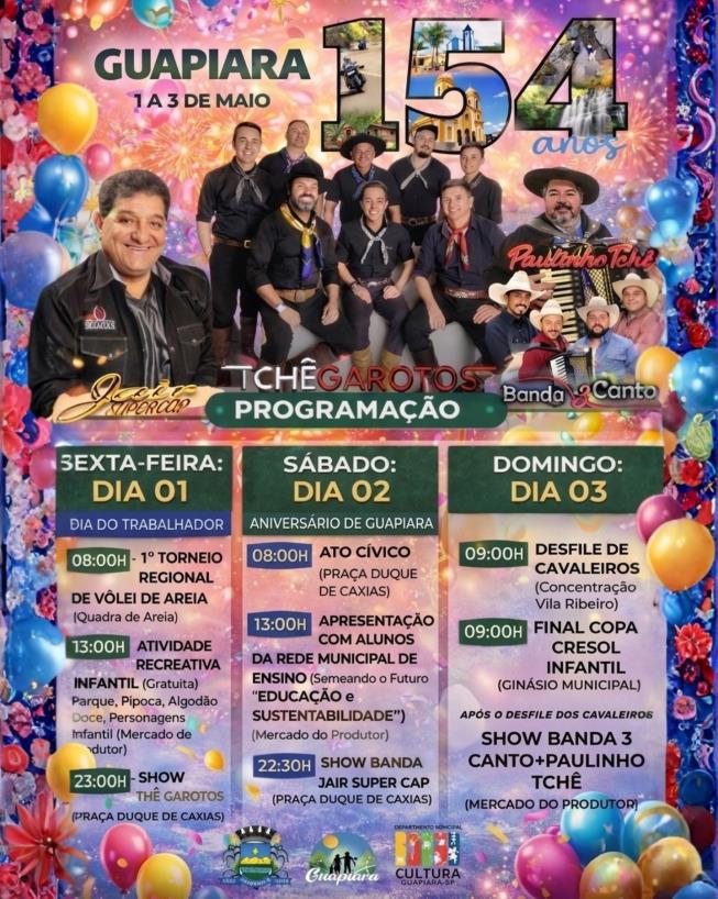 GUAPIARA COMPLETA 154 ANOS COM UMA PROGRAMAÇÃO IMPERDÍVEL