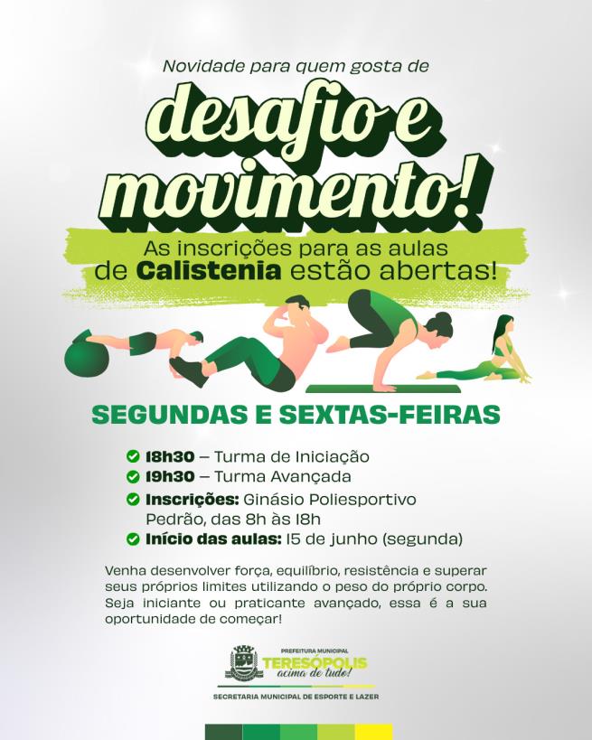 SMEL abre inscrições para aulas gratuitas de Calistenia