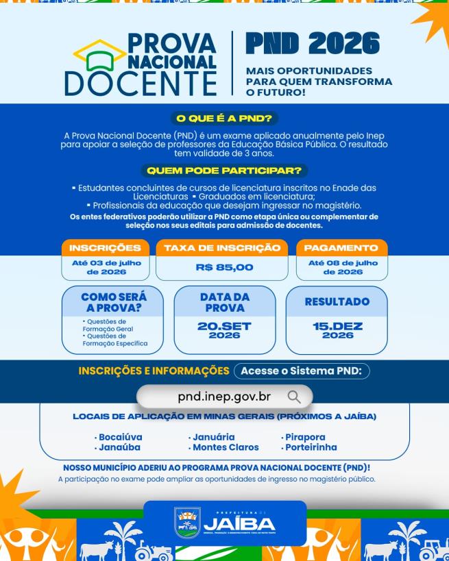 PND - PROGRAMA PROVA NACIONAL DOCENTE - SECRETARIA MUNICIPAL DE EDUCAÇÃO DE JAÍBA