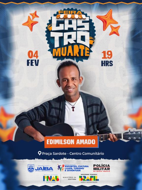 FEIRA GASTRÔMUARTE SERÁ REALIZADA EM JAÍBA COM SHOW AO VIVO DE EDIMILSON AMADO, VIABILIZADO POR RECURSOS DA LEI ALDIR BLANC