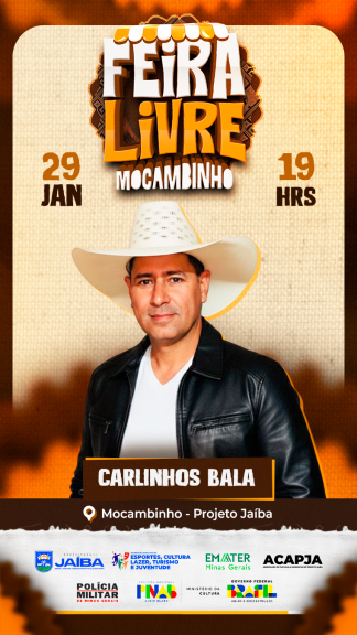 FEIRA LIVRE DE MOCAMBINHO TERÁ GRANDE SHOW DE CARLINHOS BALA COM RECURSOS DA LEI ALDIR BLANC