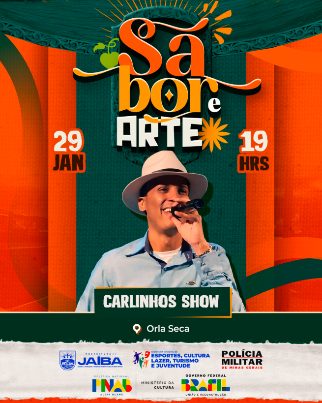 FEIRA SABOR & ARTE FORTALECE A CULTURA E A ECONOMIA DE JAÍBA COM RECURSOS DA LEI ALDIR BLANC E APRESENTAÇÃO AO VIVO DE CARLINHOS SHOW NESTA QUINTA-FEIRA(29)
