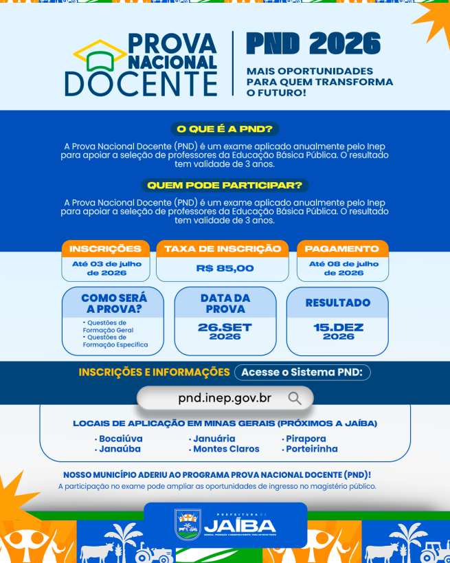 PND - PROGRAMA PROVA NACIONAL DOCENTE - SECRETARIA MUNICIPAL DE EDUCAÇÃO DE JAÍBA