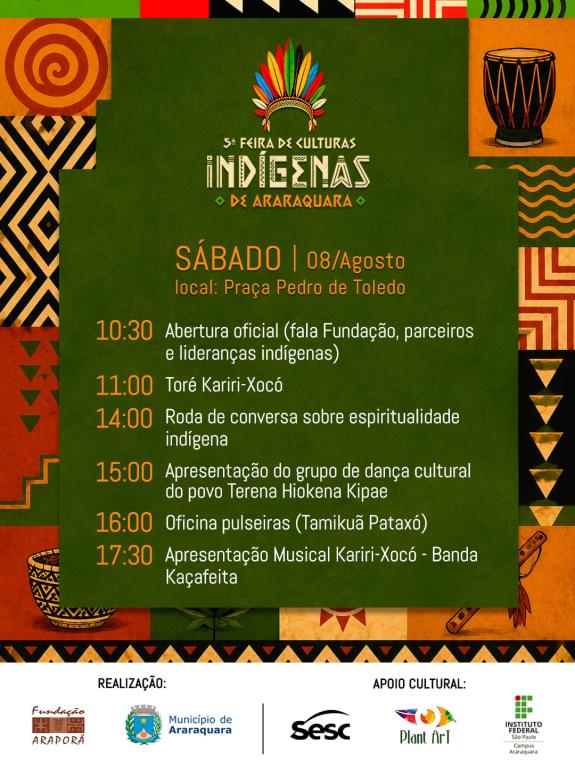 5ª Feira de Culturas Indígenas de Araraquara: sábado e domingo na Praça Pedro de Toledo