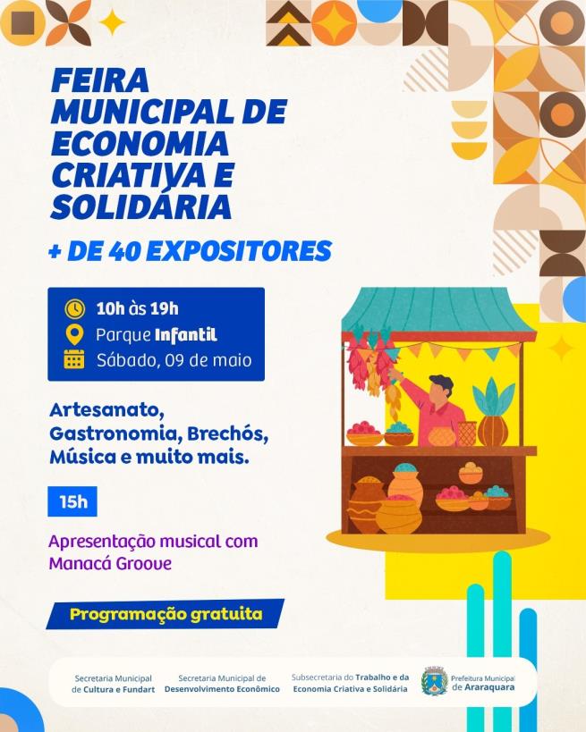 Sábado (9) tem Feira Municipal de Economia Criativa e Solidária