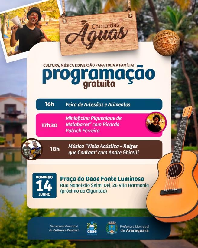 Choro das Águas reúne feira, malabares e viola neste domingo (14)