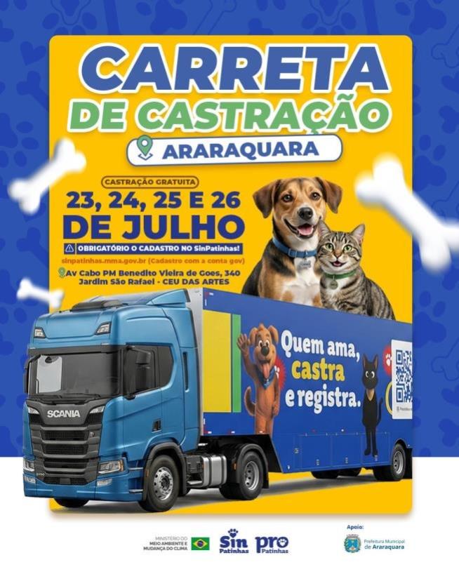 Carreta de Castração estará em Araraquara de 23 a 26 de julho- AINDA TEMOS VAGAS!!! ⚠️