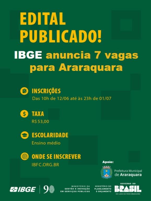 Processo seletivo do IBGE para o Censo Agro 2027 tem vagas em Araraquara