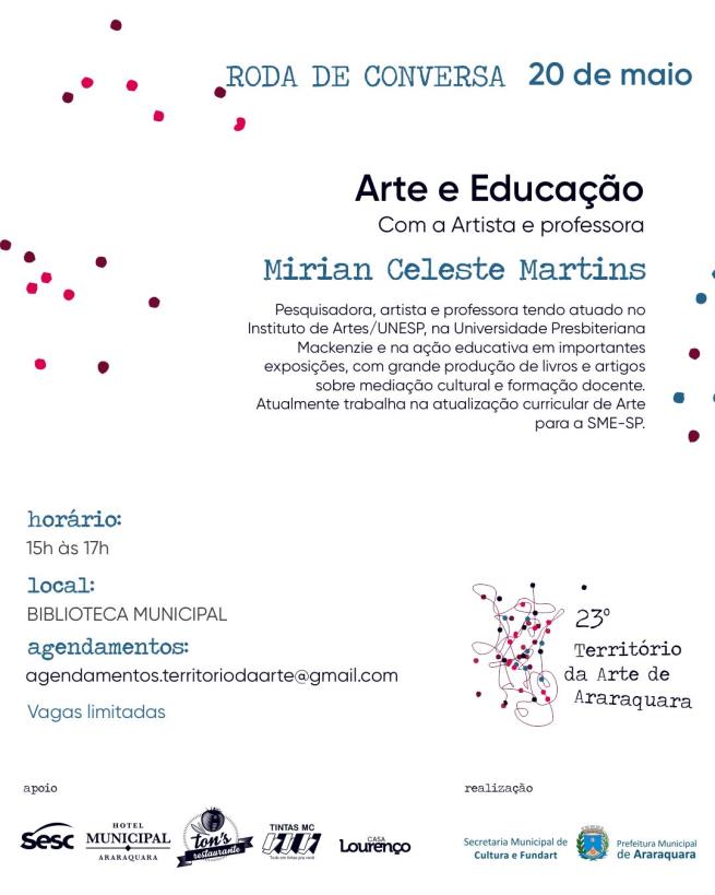 Roda de Conversa do Território da Arte aborda “Arte e Educação” na quarta-feira (20)