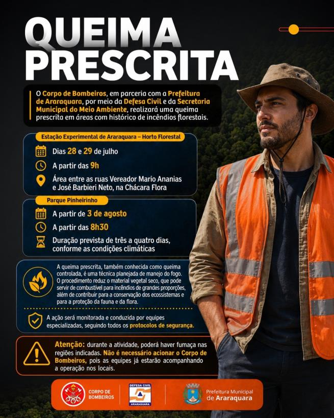 Queima prescrita será realizada no Horto Florestal e no Parque Pinheirinho