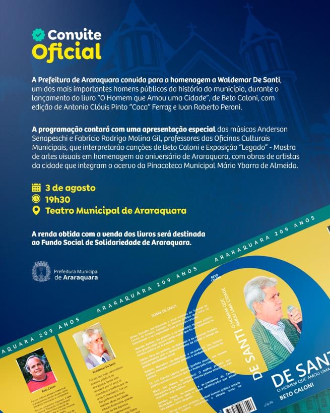 Waldemar De Santi é homenageado no Teatro Municipal com lançamento de livro (dia 3)