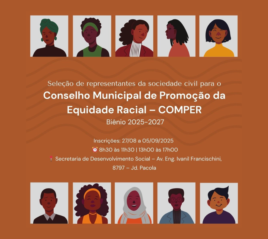 Inscrições para o Conselho Municipal de Promoção da Equidade Racial (COMPER) são prorrogadas até 05 de setembro
