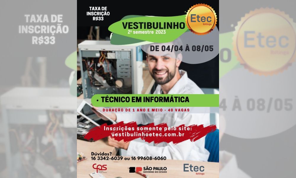 ETEC está com inscrições abertas para Vestibulinho 2023 – 2º semestre