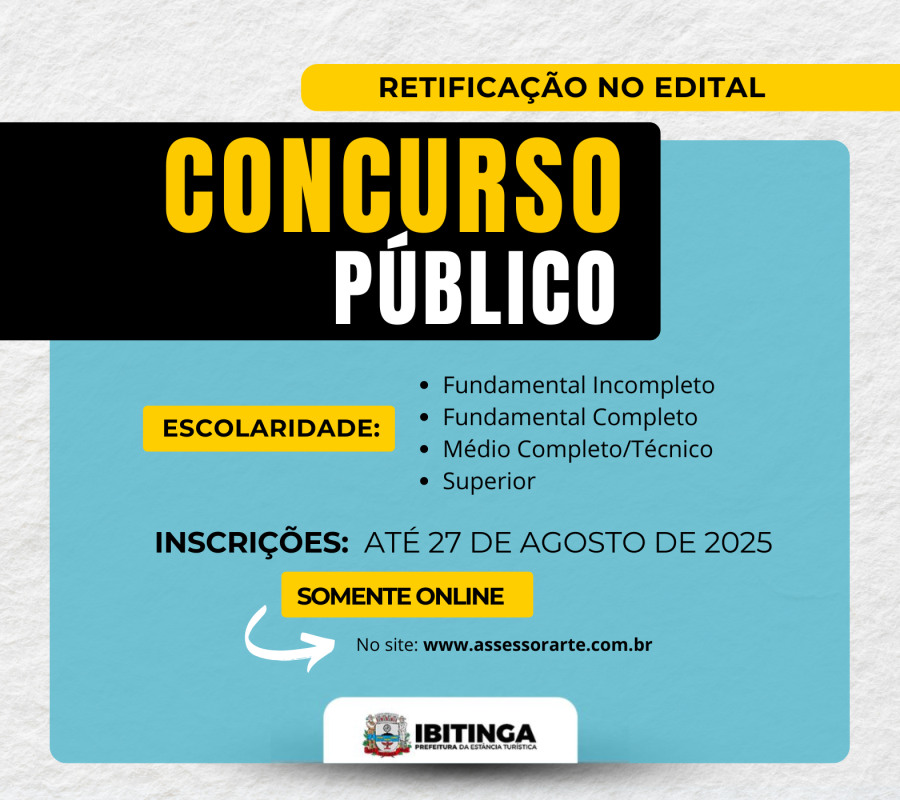 Prefeitura de Ibitinga divulga retificação do Concurso Público nº 01/2025
