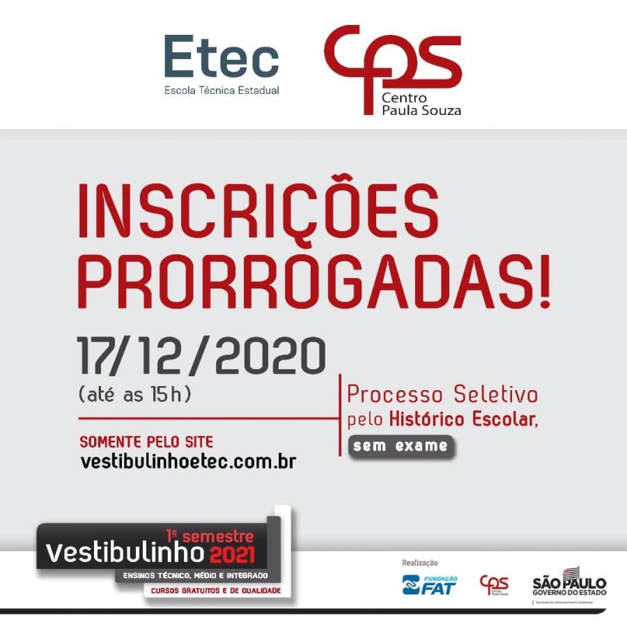 Etec: inscrições do Vestibulinho para cursos técnicos gratuitos